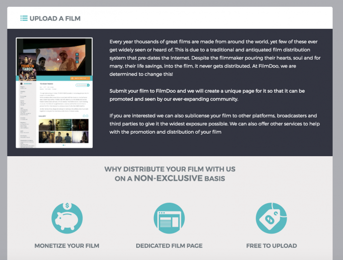 FilmDoo content upload page